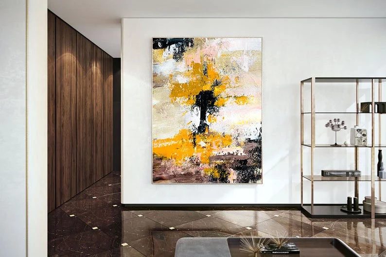 Oversized Yellow Canvas Paintings Abstract Canvas Artwork C3I12 wall art